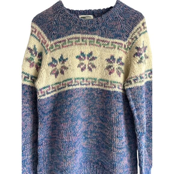 Ganesh Himal Trading Large 100% Wool Hand Made Nordic Snowflake Sweater - Picture 3 of 7